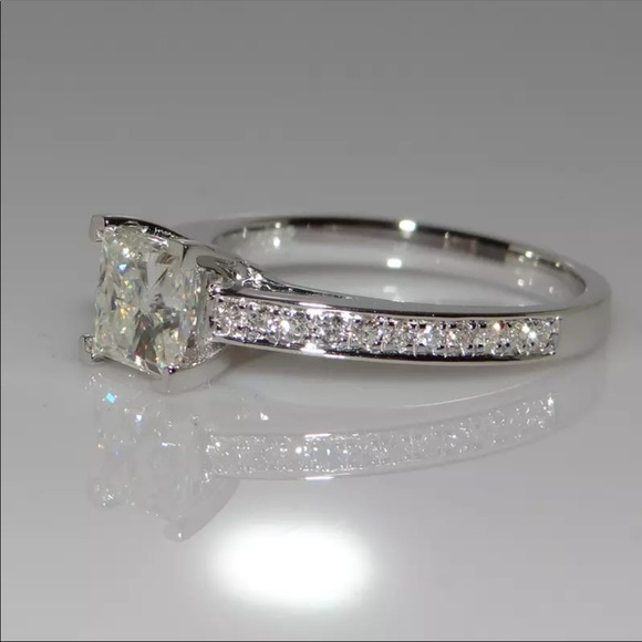 14K' White Princess Square Diamond Engagement Ring - Picture 5 of 6